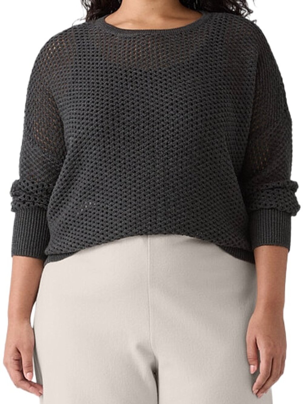 Eileen Fisher Merino Wool Open Stitch Crew Sweater XL 2X NWT